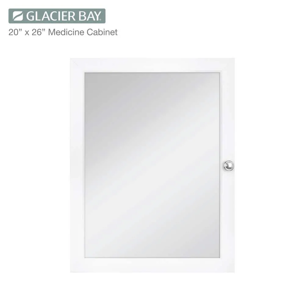 Glacier Bay 20 in. W x 26 in. H Rectangular Framed Recessed or Surface-Mount Bathroom Medicine Cabinet with Mirror, White, photo 8 of 11