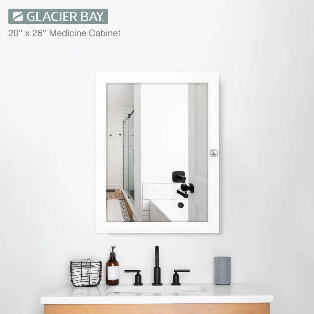Glacier Bay 20 in. W x 26 in. H Rectangular Framed Recessed or Surface-Mount Bathroom Medicine Cabinet with Mirror, White, photo 2 of 11