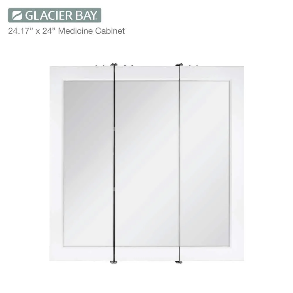 Glacier Bay 24-3/16 in. W x 24 in. H Framed Surface-Mount Tri-View Bathroom Medicine Cabinet with Mirror, White, photo 8 of 11