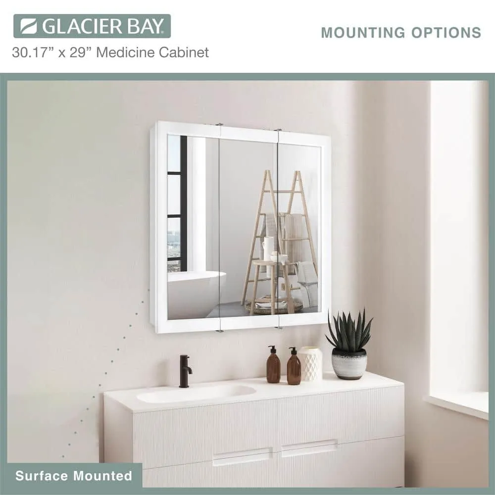 Glacier Bay 30-3/16 in. W x 29 in. H Framed Surface-Mount Tri-View Bathroom Medicine Cabinet with Mirror, White, photo 5 of 11