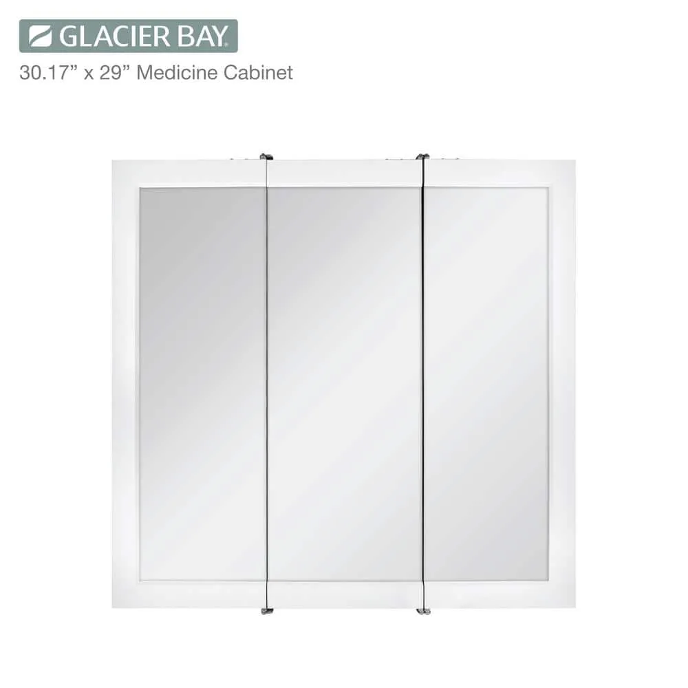 Glacier Bay 30-3/16 in. W x 29 in. H Framed Surface-Mount Tri-View Bathroom Medicine Cabinet with Mirror, White, photo 8 of 11