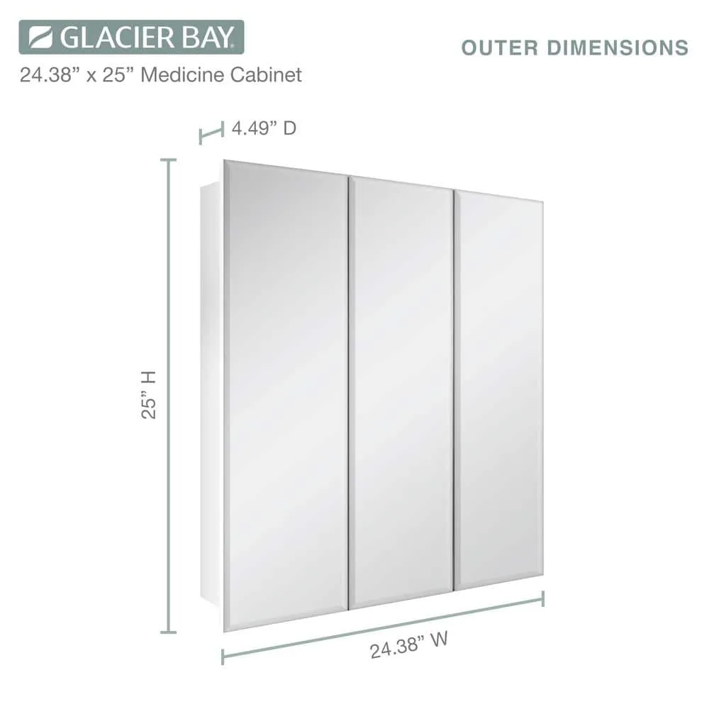 Glacier Bay 24.4 in. W x 25.2 in. H Rectangular Medicine Cabinet with Mirror in Silver with Adjustable Shelves, photo 5 of 12