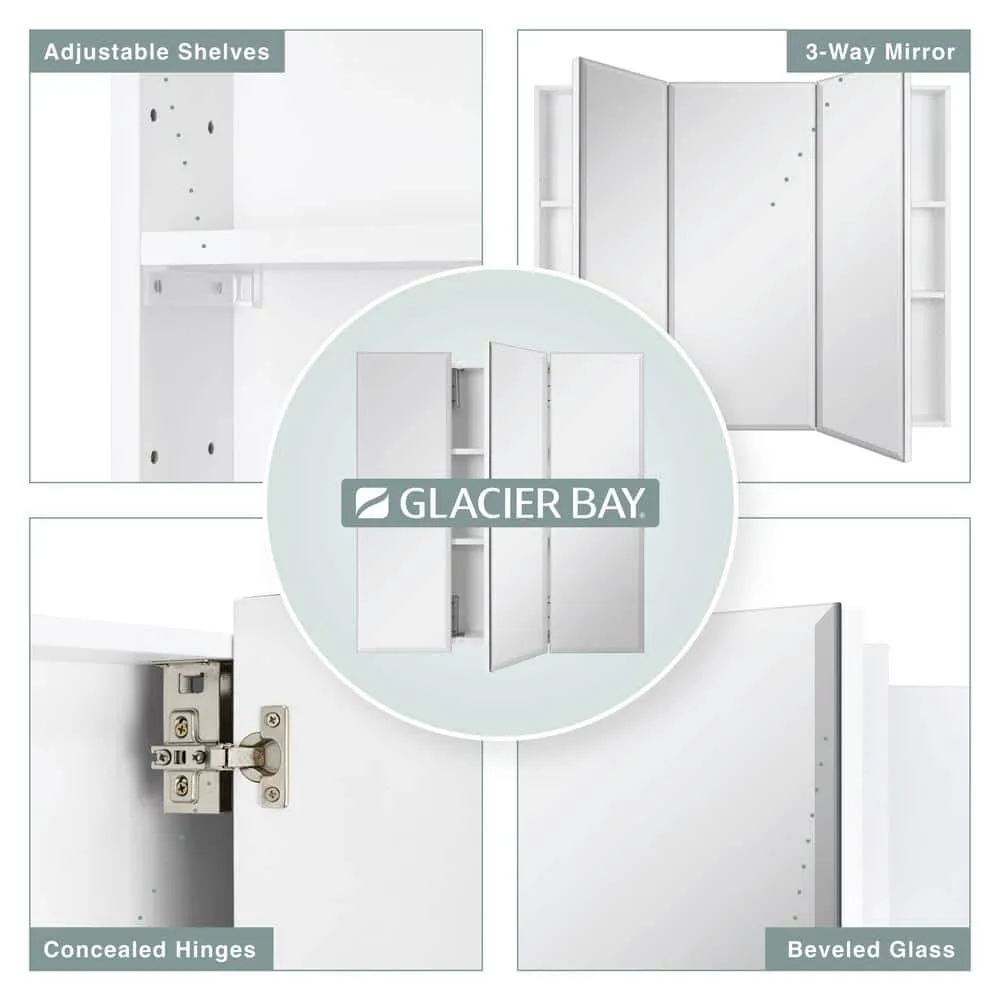 Glacier Bay 24.4 in. W x 25.2 in. H Rectangular Medicine Cabinet with Mirror in Silver with Adjustable Shelves, photo 10 of 12