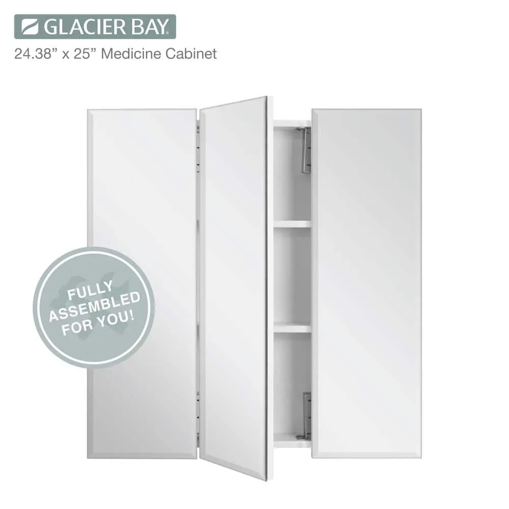 Glacier Bay 24.4 in. W x 25.2 in. H Rectangular Medicine Cabinet with Mirror in Silver with Adjustable Shelves, photo 3 of 12