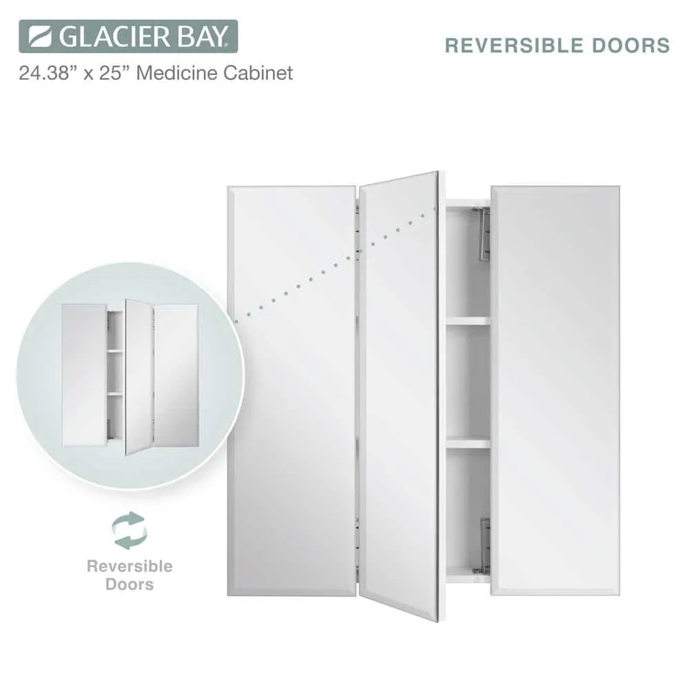 Glacier Bay 24.4 in. W x 25.2 in. H Rectangular Medicine Cabinet with Mirror in Silver with Adjustable Shelves, photo 7 of 12