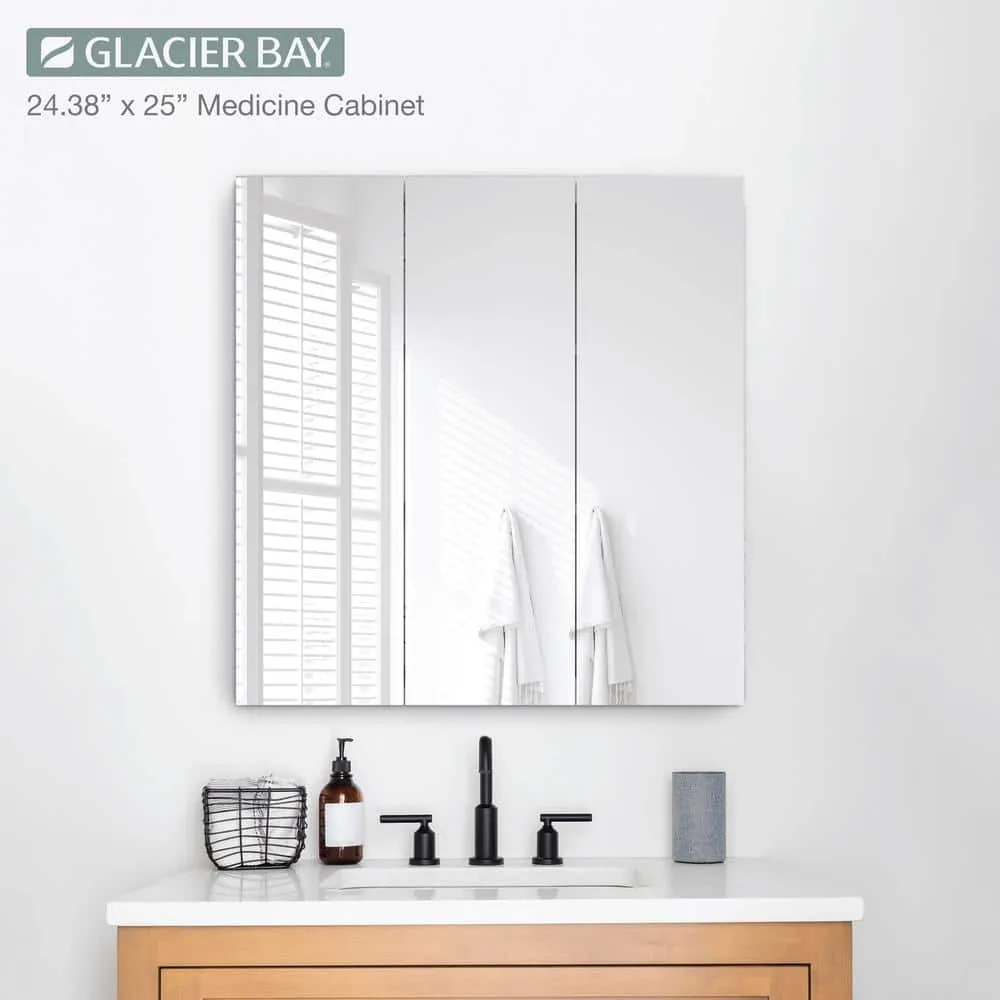 Glacier Bay 24.4 in. W x 25.2 in. H Rectangular Medicine Cabinet with Mirror in Silver with Adjustable Shelves, photo 4 of 12