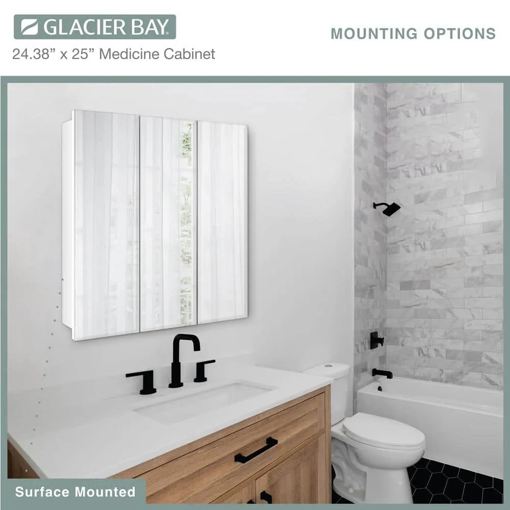 Glacier Bay 24.4 in. W x 25.2 in. H Rectangular Medicine Cabinet with Mirror in Silver with Adjustable Shelves, photo 8 of 12