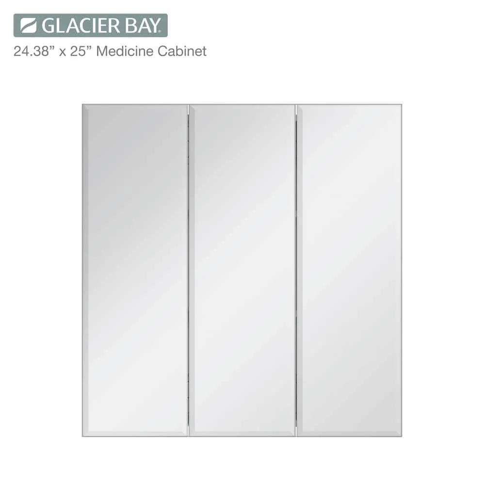 Glacier Bay 24.4 in. W x 25.2 in. H Rectangular Medicine Cabinet with Mirror in Silver with Adjustable Shelves, photo 2 of 12