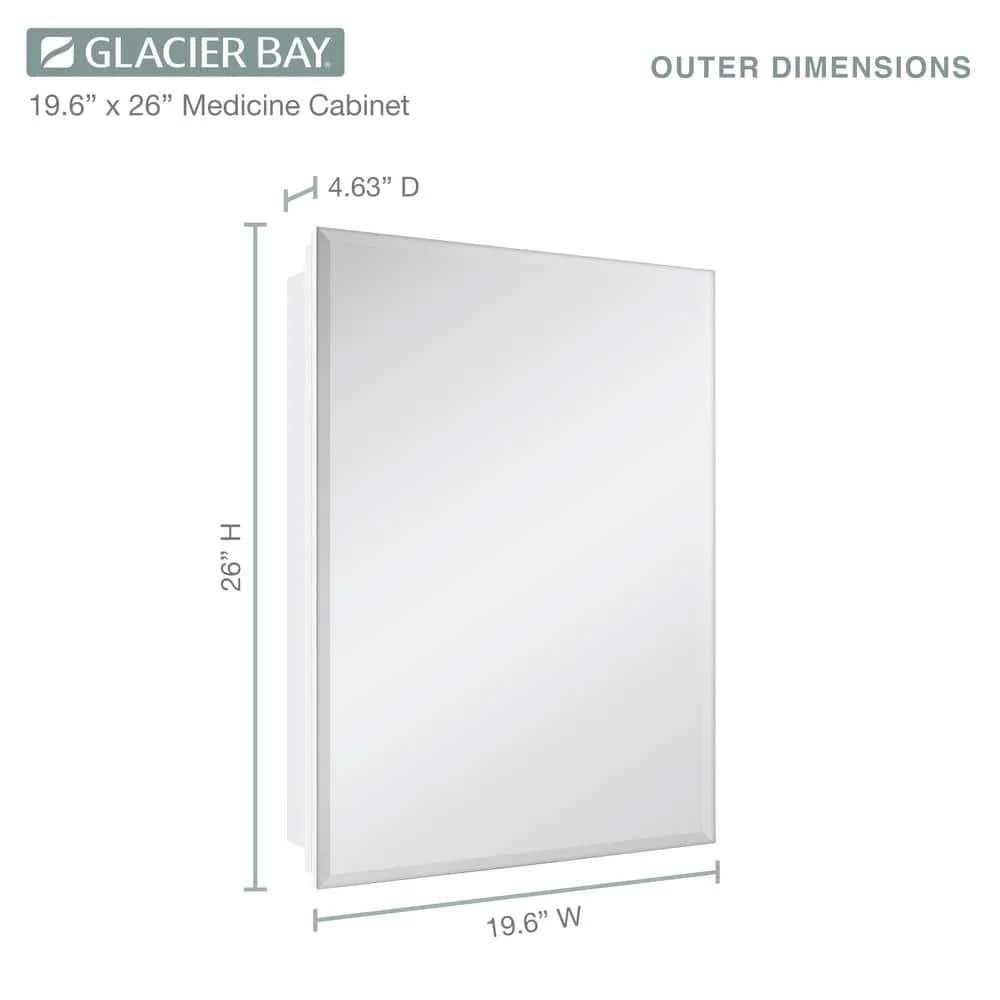 Glacier Bay 19-5/8 in. x 26 in. Rectangular Recessed or Surface Mount Beveled Frameless Medicine Cabinet with Mirror, photo 5 of 14