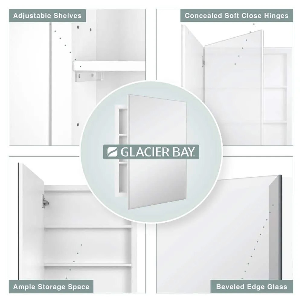 Glacier Bay 19-5/8 in. x 26 in. Rectangular Recessed or Surface Mount Beveled Frameless Medicine Cabinet with Mirror, photo 10 of 14