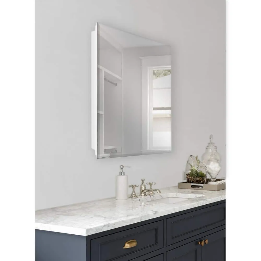 Glacier Bay 19-5/8 in. x 26 in. Rectangular Recessed or Surface Mount Beveled Frameless Medicine Cabinet with Mirror, photo 14 of 14
