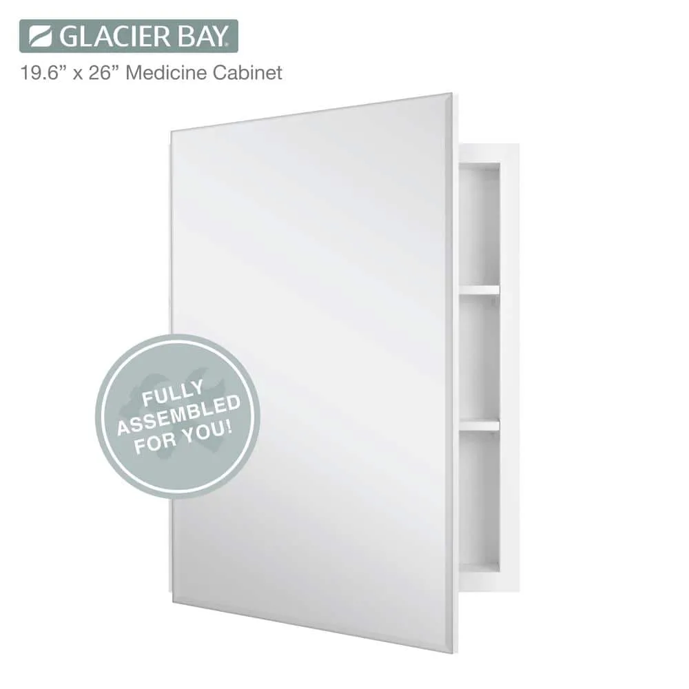 Glacier Bay 19-5/8 in. x 26 in. Rectangular Recessed or Surface Mount Beveled Frameless Medicine Cabinet with Mirror, photo 3 of 14
