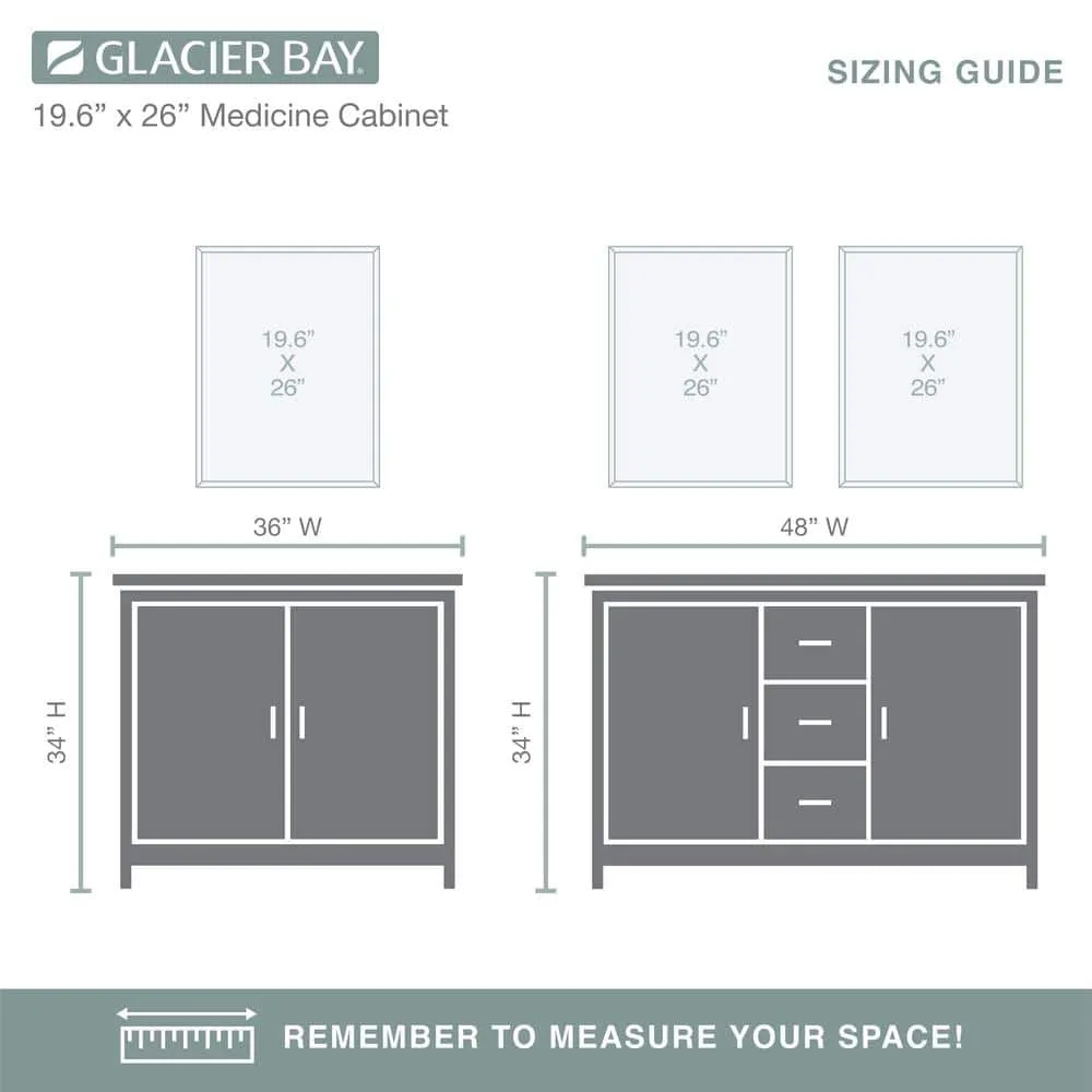 Glacier Bay 19-5/8 in. x 26 in. Rectangular Recessed or Surface Mount Beveled Frameless Medicine Cabinet with Mirror, photo 11 of 14
