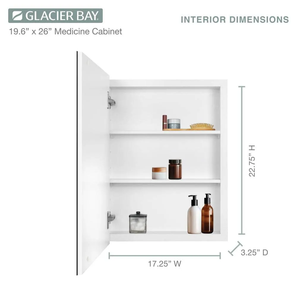 Glacier Bay 19-5/8 in. x 26 in. Rectangular Recessed or Surface Mount Beveled Frameless Medicine Cabinet with Mirror, photo 6 of 14