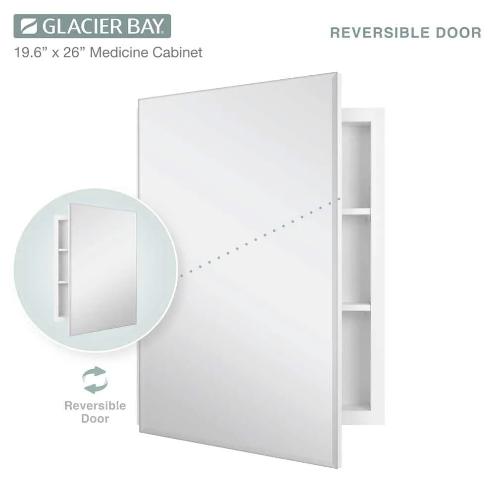 Glacier Bay 19-5/8 in. x 26 in. Rectangular Recessed or Surface Mount Beveled Frameless Medicine Cabinet with Mirror, photo 7 of 14
