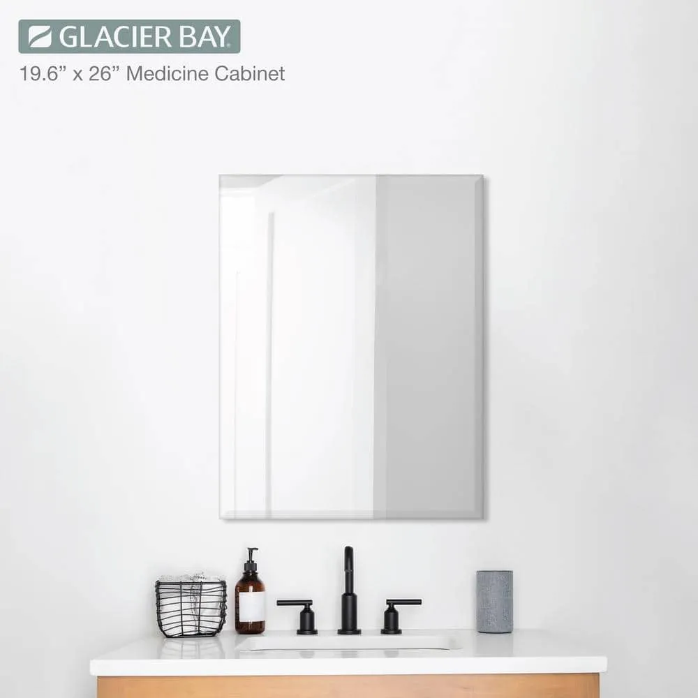 Glacier Bay 19-5/8 in. x 26 in. Rectangular Recessed or Surface Mount Beveled Frameless Medicine Cabinet with Mirror, photo 4 of 14