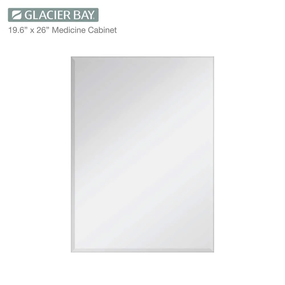 Glacier Bay 19-5/8 in. x 26 in. Rectangular Recessed or Surface Mount Beveled Frameless Medicine Cabinet with Mirror, photo 2 of 14