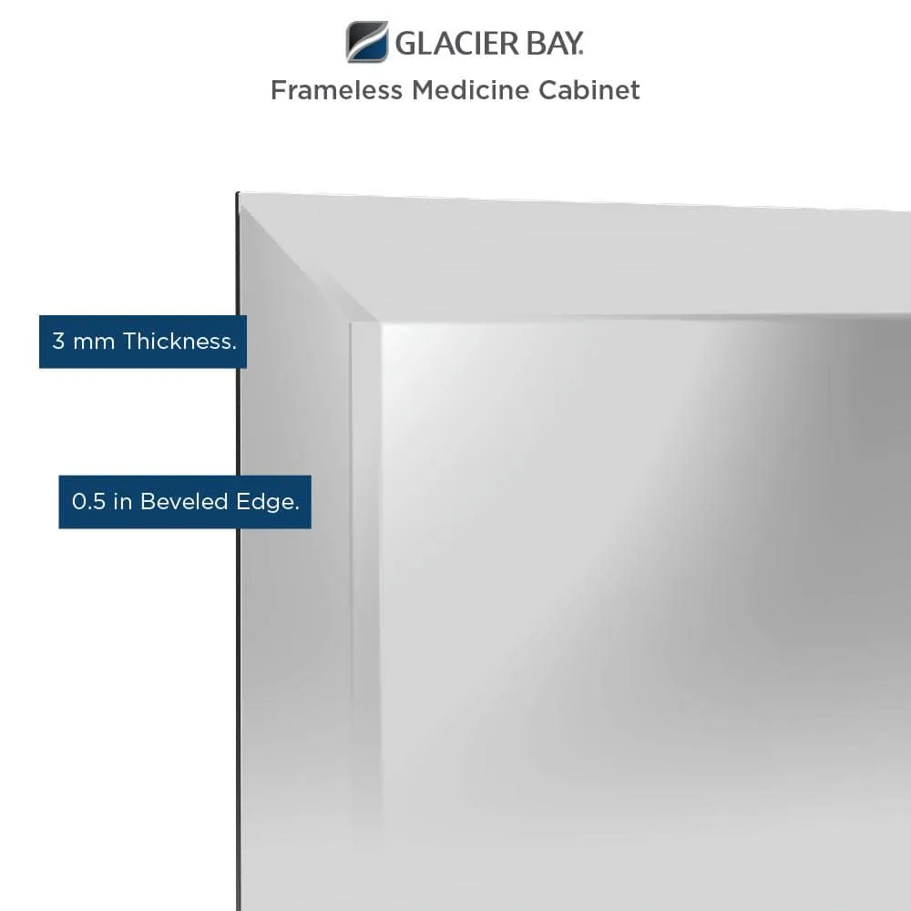 Glacier Bay 19-5/8 in. x 26 in. Rectangular Recessed or Surface Mount Beveled Frameless Medicine Cabinet with Mirror, photo 12 of 14