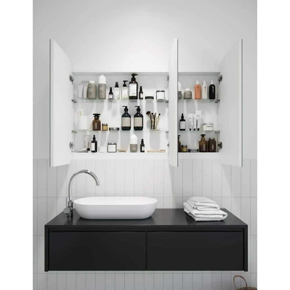 Glass Warehouse Ezri 48 in. W x 32 in. H x 4.75 in. D White Recessed Medicine Cabinet with Mirror, photo 5 of 8