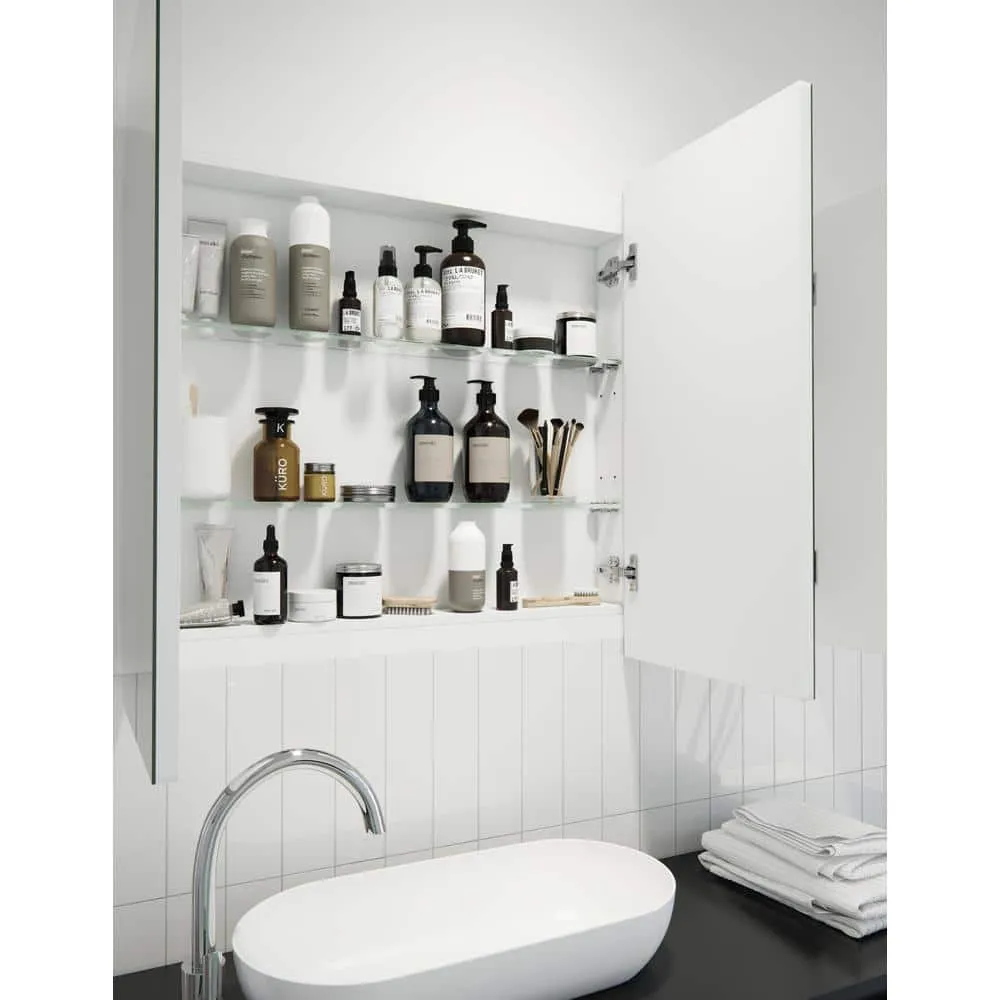 Glass Warehouse Ezri 48 in. W x 32 in. H x 4.75 in. D White Recessed Medicine Cabinet with Mirror, photo 6 of 8