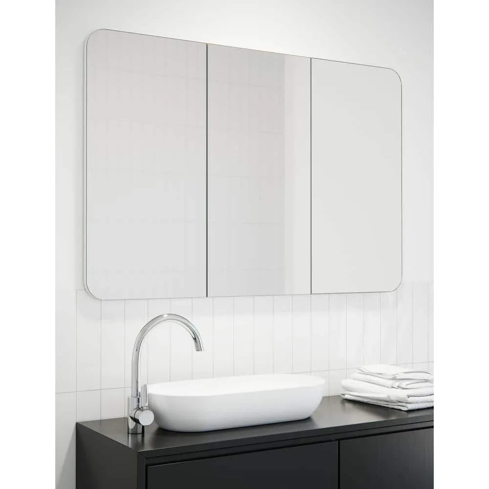 Glass Warehouse Ezri 48 in. W x 32 in. H x 4.75 in. D White Recessed Medicine Cabinet with Mirror, photo 4 of 8