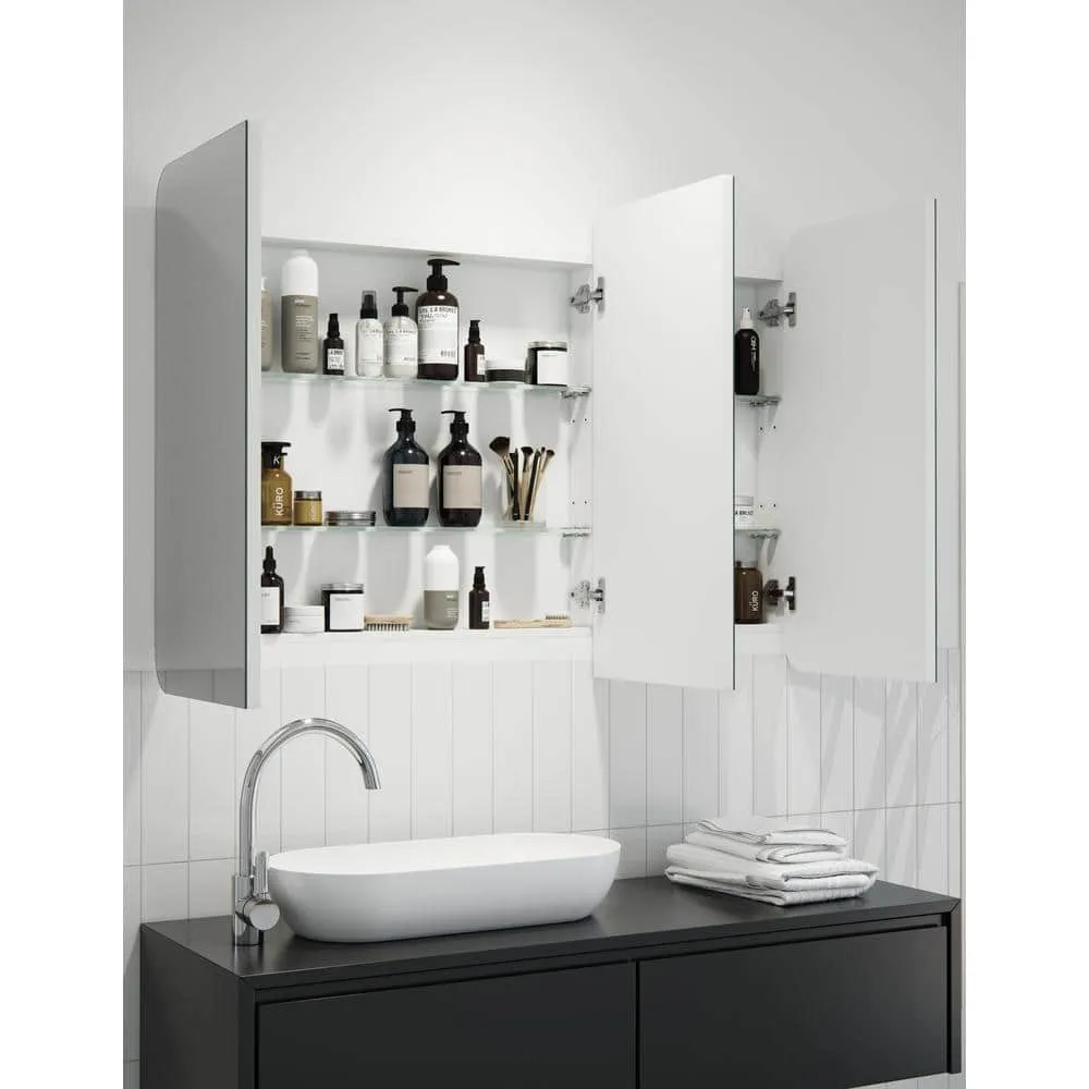 Glass Warehouse Ezri 48 in. W x 32 in. H x 4.75 in. D White Recessed Medicine Cabinet with Mirror, photo 7 of 8