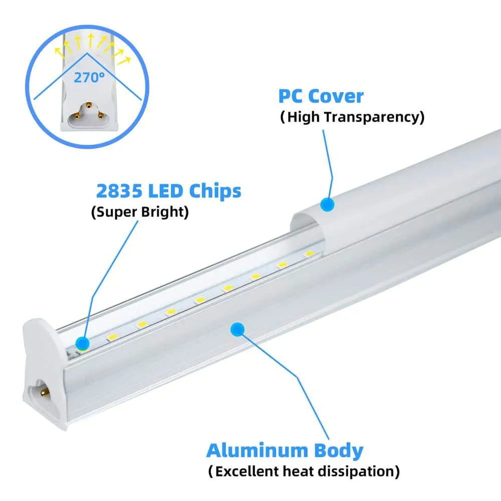 WYZM 4 ft. 80-Watt Equivalent LED T5 Shop Light 5000K Daylight,2200 Lumens,Linkable LED Shop Light(12-Pack), photo 7 of 11