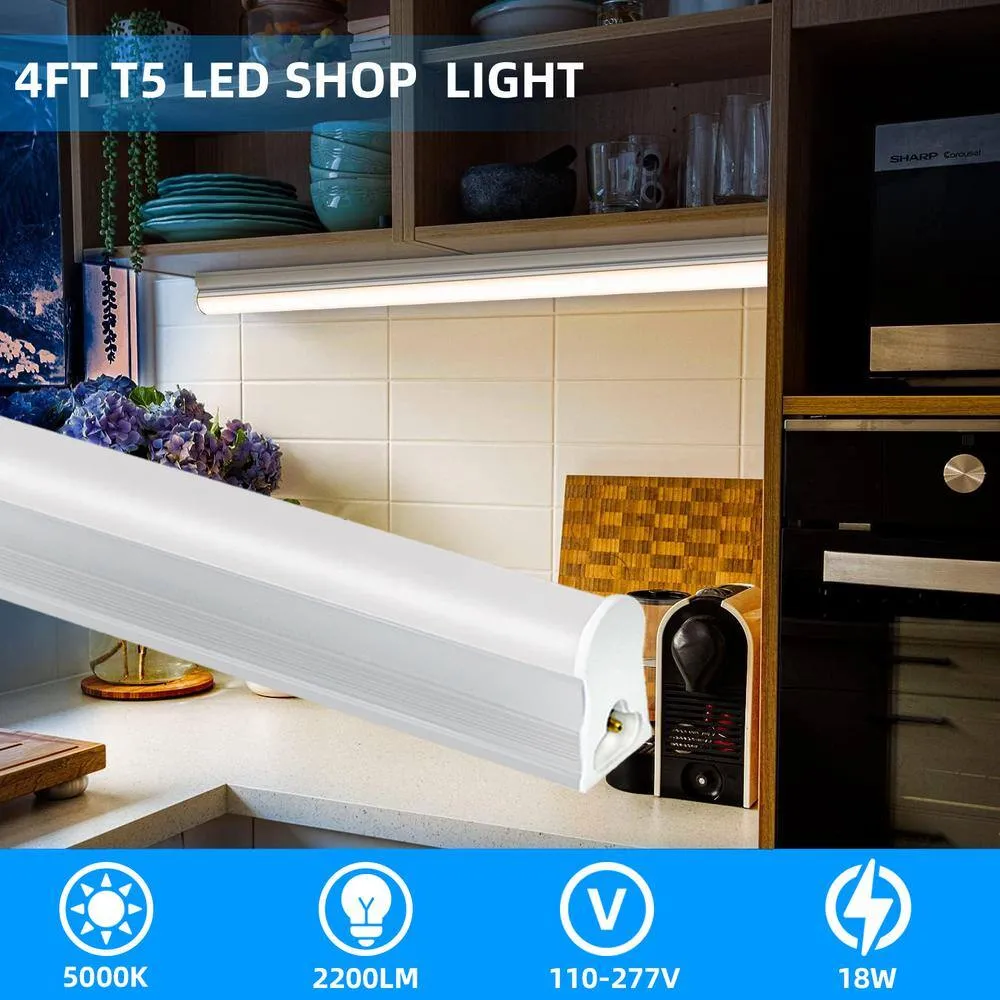 WYZM 4 ft. 80-Watt Equivalent LED T5 Shop Light 5000K Daylight,2200 Lumens,Linkable LED Shop Light(12-Pack), photo 6 of 11
