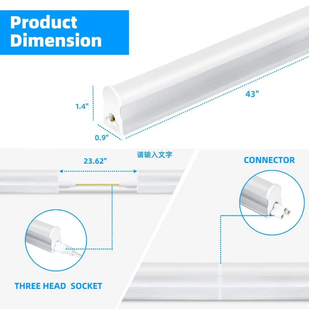 WYZM 4 ft. 80-Watt Equivalent LED T5 Shop Light 5000K Daylight,2200 Lumens,Linkable LED Shop Light(12-Pack), photo 5 of 11