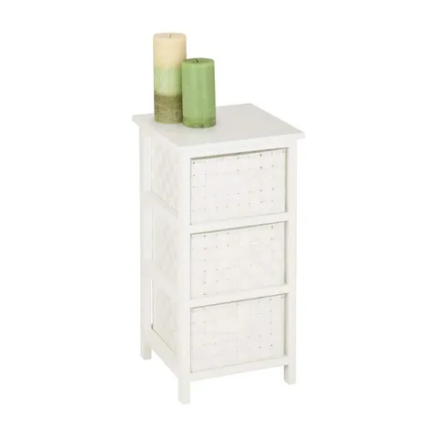 12 × 24 in White Wood 3-Drawer Cabinet with Woven Drawers