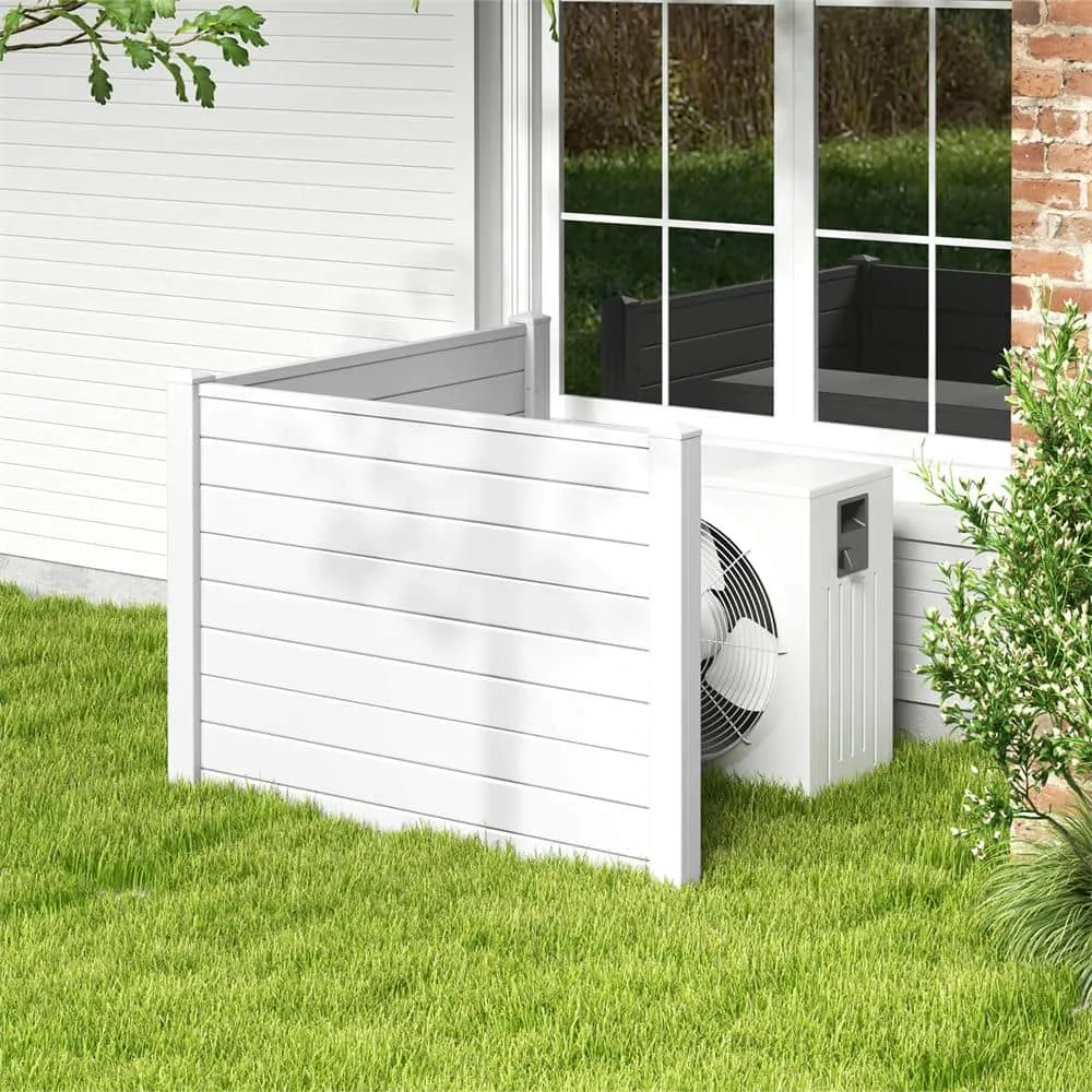 HONEY JOY 3.1 ft. x 4 ft, White Privacy Framed Flat Outdoor Vinyl Fence Panel Decorative Fence Trash Enclosure and Air Conditioner, photo 2 of 9