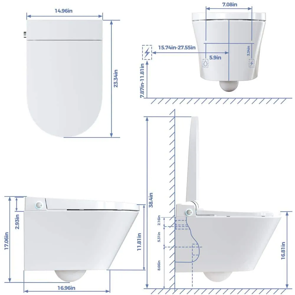 HOROW Wall Hung Elongated Smart Toilet Bidet with Night Light and Heated Seat, photo 5 of 10