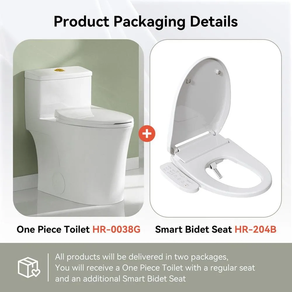 HOROW 1-piece Dual Flush Elongated ADA Toilet with Smart Bidet Seat - Brushed Gold, photo 6 of 10
