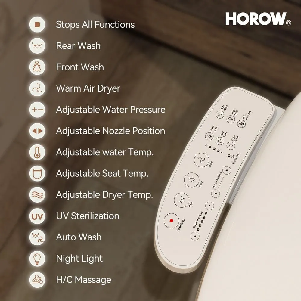 HOROW 17 in. ADA Dual Flush Elongated Toilet with Smart Bidet Seat, photo 6 of 10