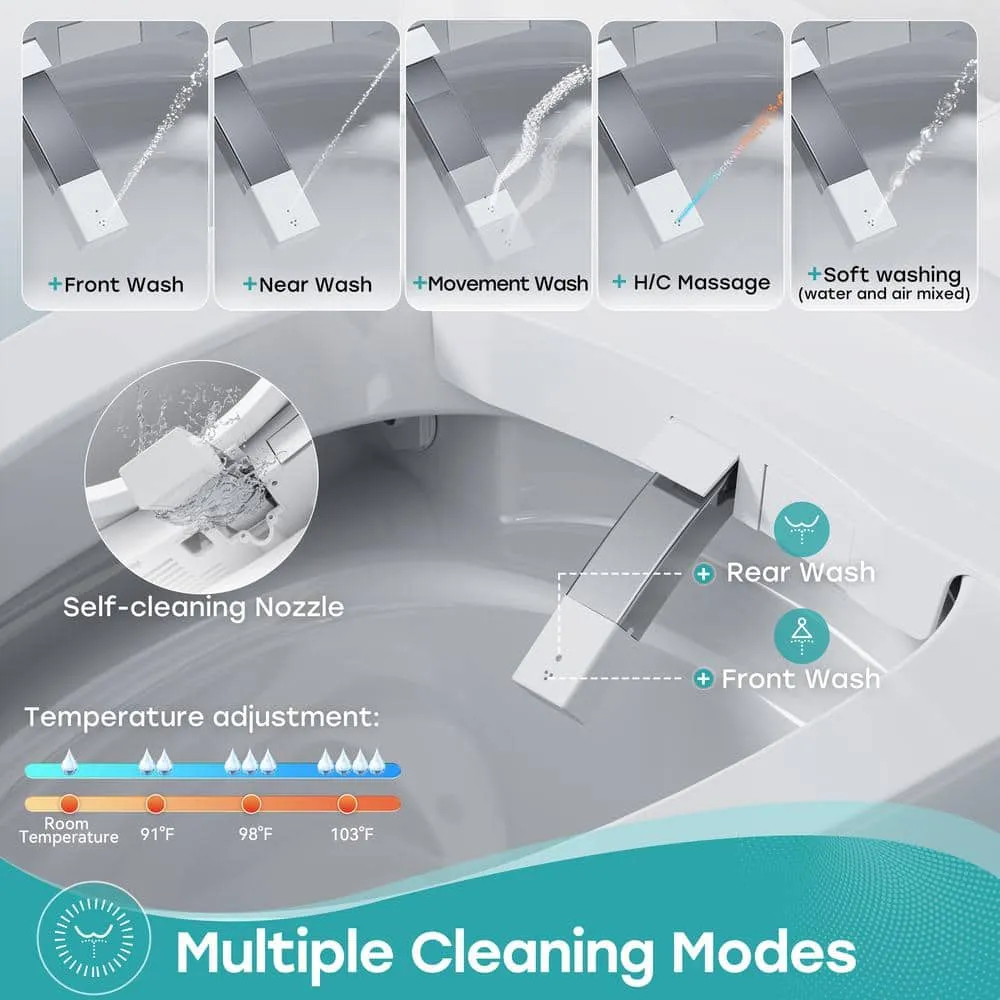 HOROW Elongated Smart Toilet Bidet 1.1 GPF with Built-in Tank, Warm Water, Night Light, Remote, photo 6 of 10