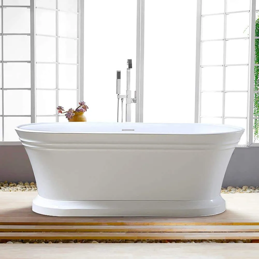 Vanity Art Versailles 67 in. x 31 in. Acrylic Freestanding Soaking Bathtub with Center Drain in White/Integrated Overflow, photo 5 of 6