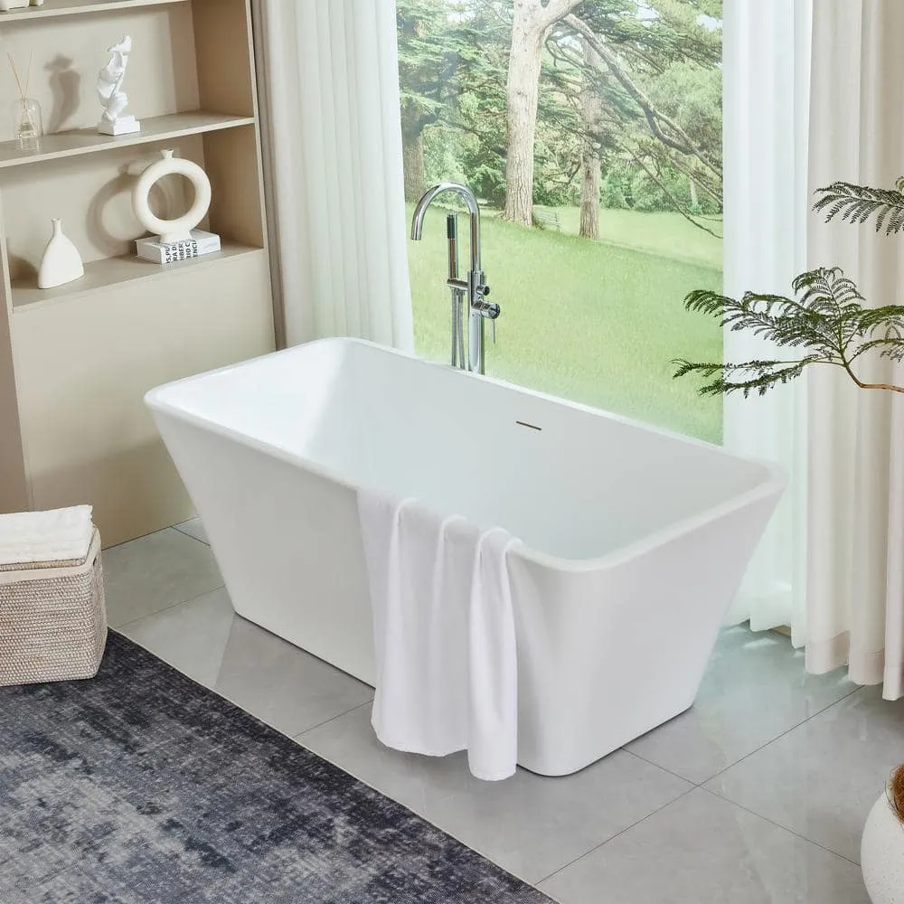 Vanity Art Nantes 67 in. x 30 in. Acrylic Freestanding Soaking Bathtub with Center Drain in White/Integrated Overflow, photo 6 of 8