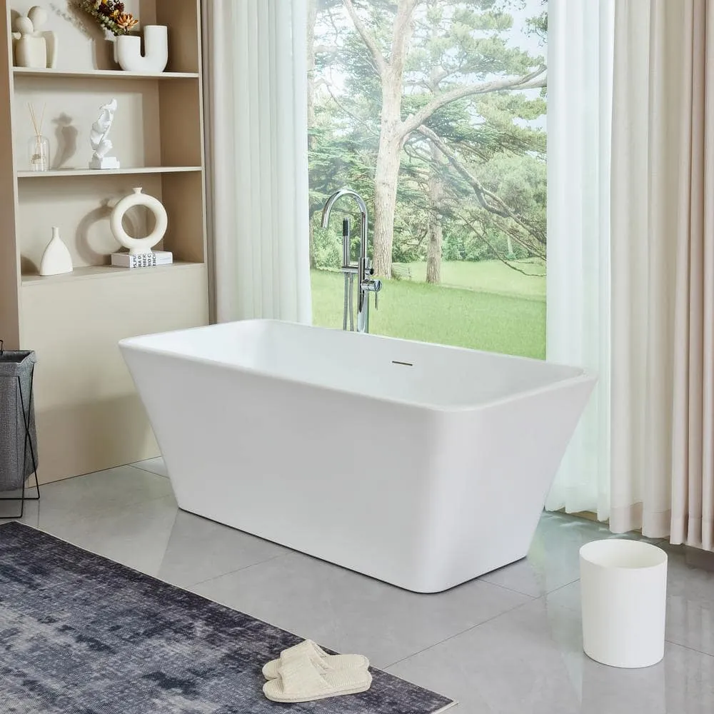 Vanity Art Nantes 67 in. x 30 in. Acrylic Freestanding Soaking Bathtub with Center Drain in White/Integrated Overflow, photo 7 of 8