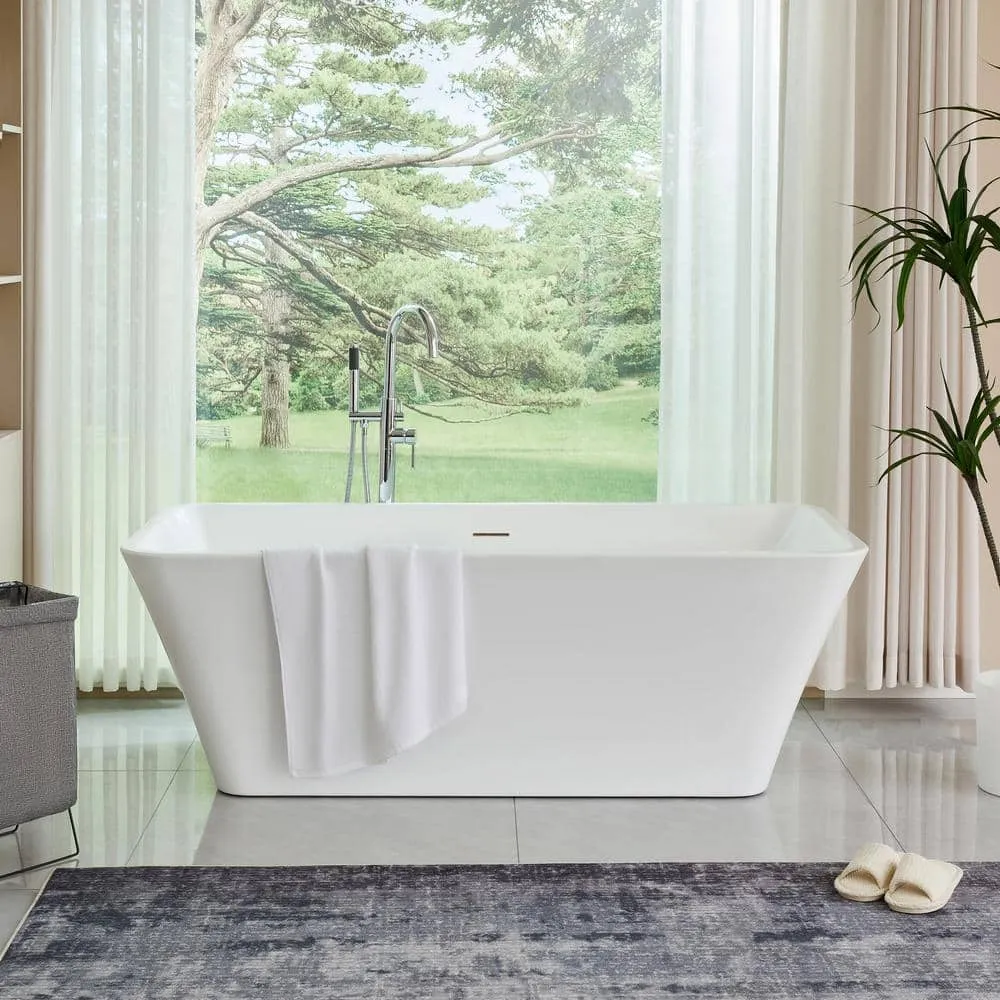 Vanity Art Nantes 67 in. x 30 in. Acrylic Freestanding Soaking Bathtub with Center Drain in White/Integrated Overflow, photo 2 of 8