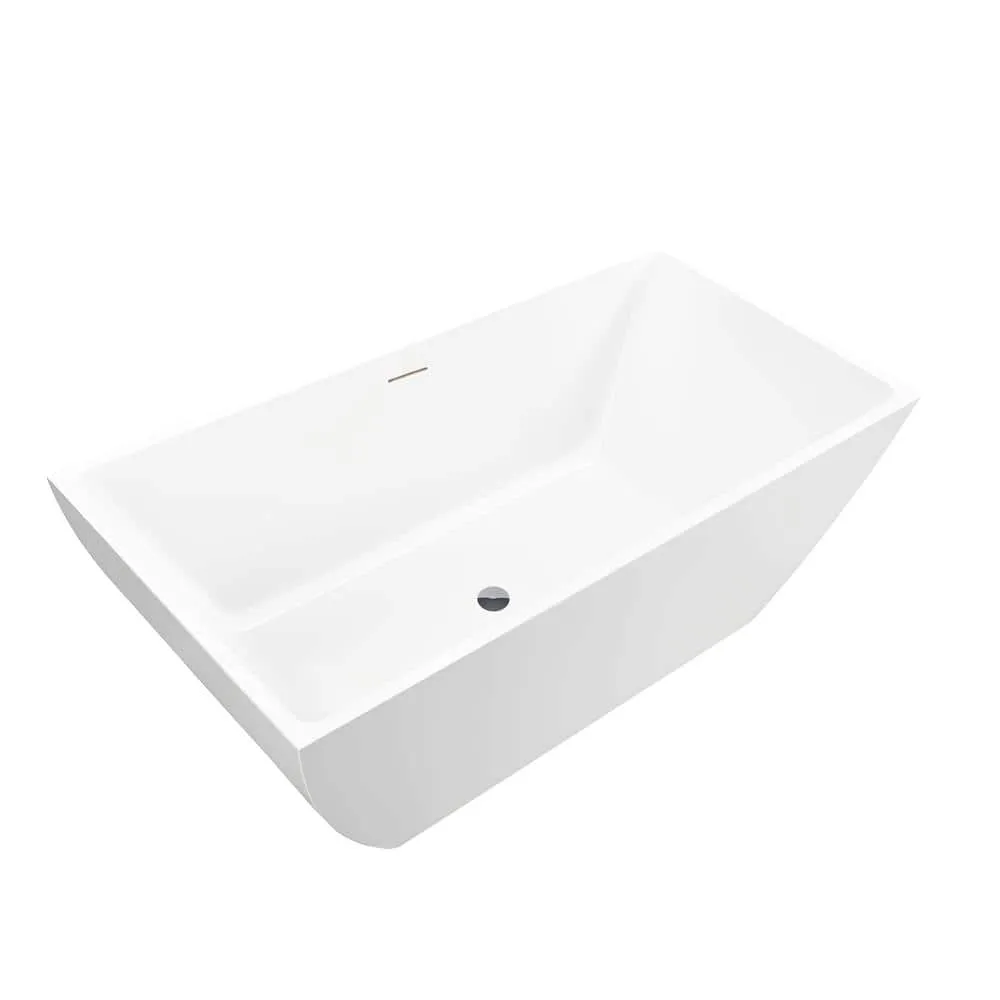 Vanity Art Montpellier 59 in. L x 30 in. W Acrylic Flatbottom Freestanding Bathtub in White with Integrated Overflow, photo 7 of 8