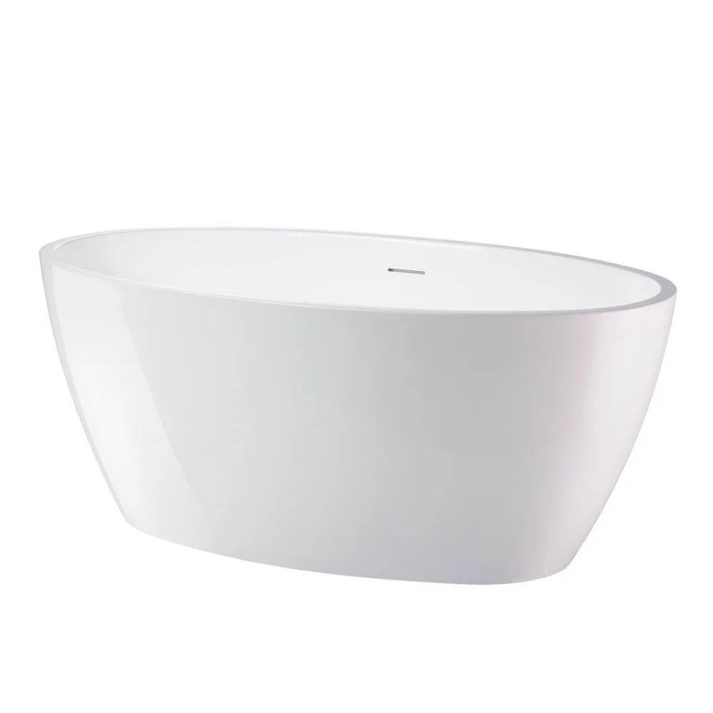 Vanity Art Calais 55 in. L x 32 in. W Acrylic Flatbottom Freestanding Bathtub with Center Drain in White/Integrated Overflow, photo 10 of 11