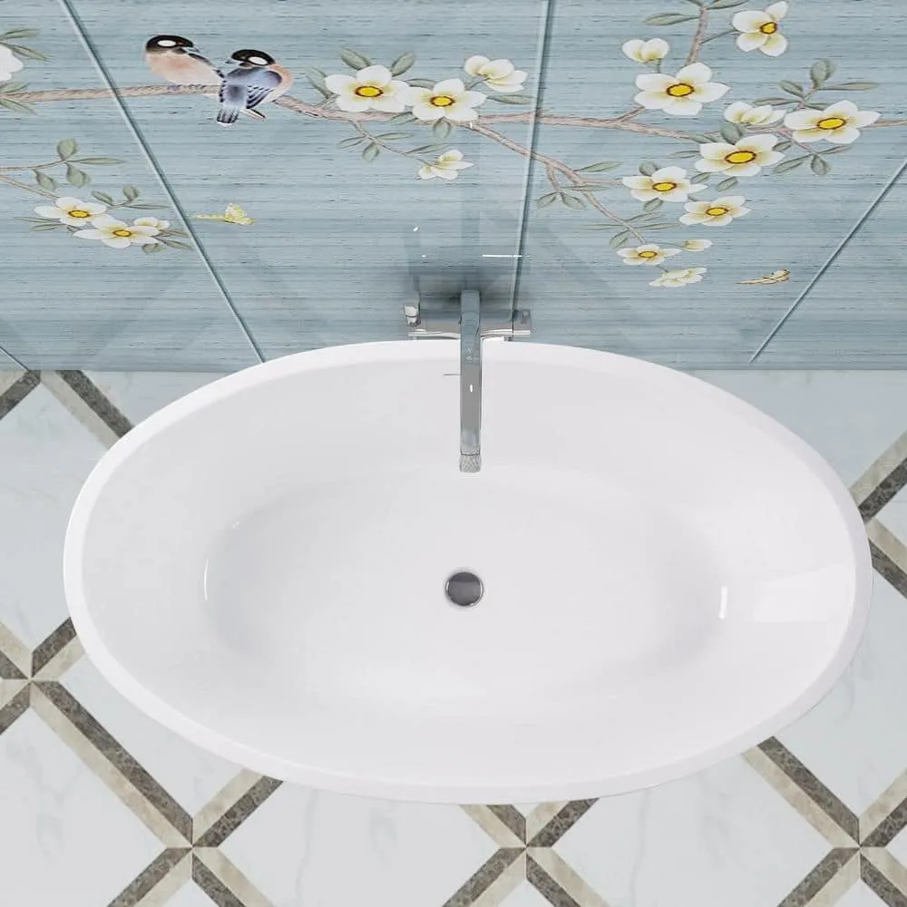 Vanity Art Calais 55 in. L x 32 in. W Acrylic Flatbottom Freestanding Bathtub with Center Drain in White/Integrated Overflow, photo 11 of 11