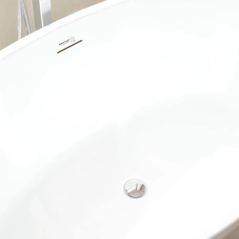 Vanity Art Calais 55 in. L x 32 in. W Acrylic Flatbottom Freestanding Bathtub with Center Drain in White/Integrated Overflow, photo 8 of 11