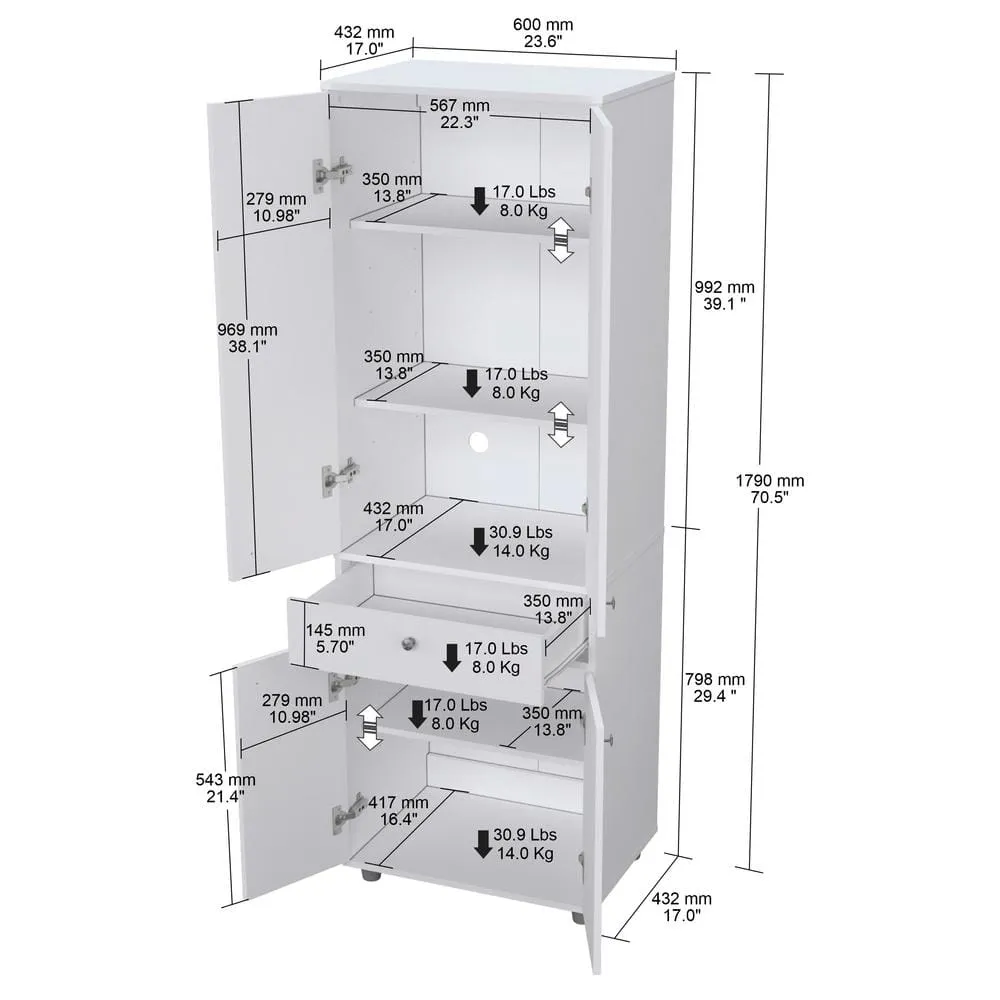 inval america LLC 23.62 in. W x 17.17 in. D x 70.47 in. H Kitchen Storage Cabinet and Pantry in White, photo 6 of 9