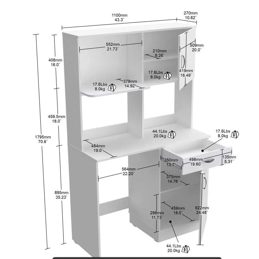 Inval Ready to Assemble 43.30 in. W x 70.60 in. H x 19 in. D Wood Breakroom Kitchenet Cabinet in White, photo 8 of 9