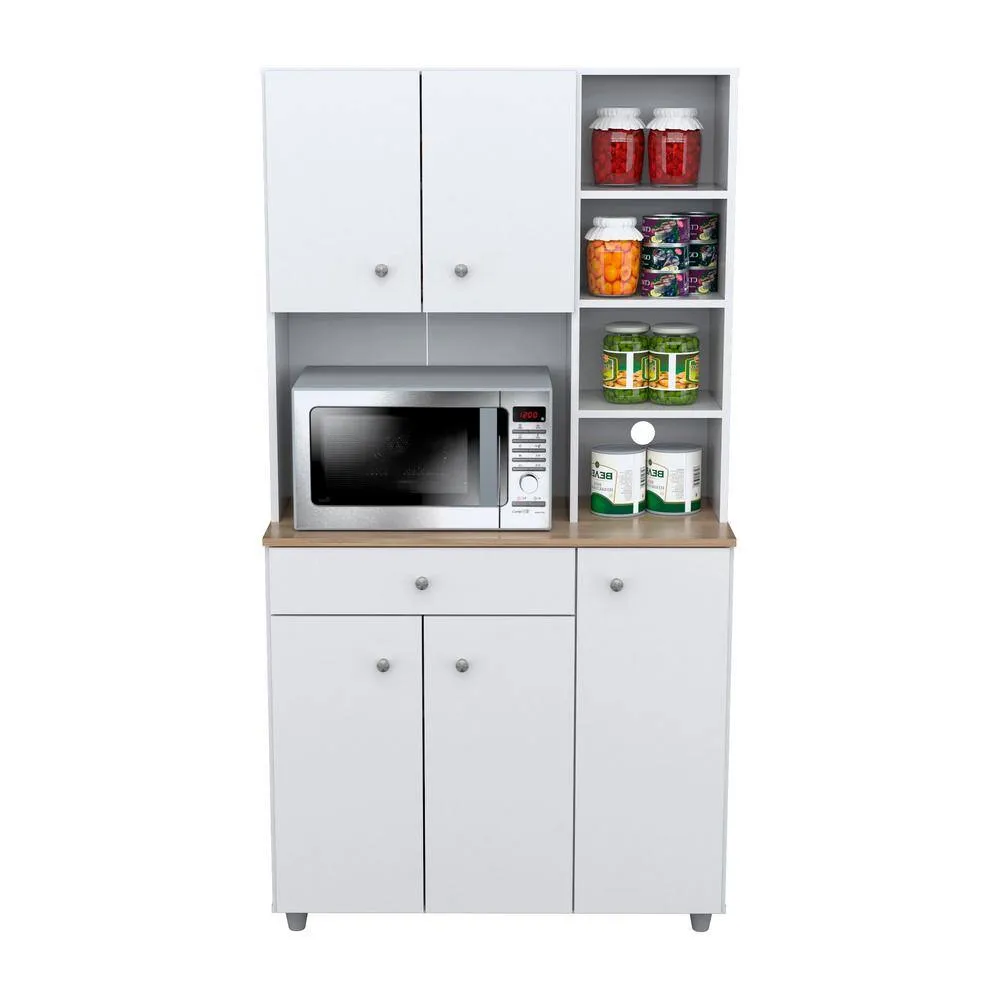 Inval 35.1 in. W x 66.1 in. H x 15.5 in. D Microwave Storage Utility Cabinet in White and Maple with 5 Doors and 10 shelves, photo 8 of 9