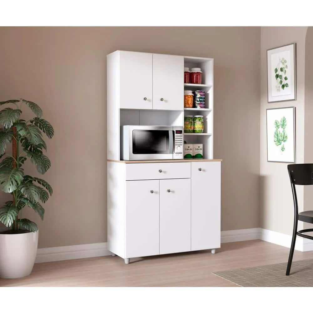 Inval 35.1 in. W x 66.1 in. H x 15.5 in. D Microwave Storage Utility Cabinet in White and Maple with 5 Doors and 10 shelves, photo 9 of 9