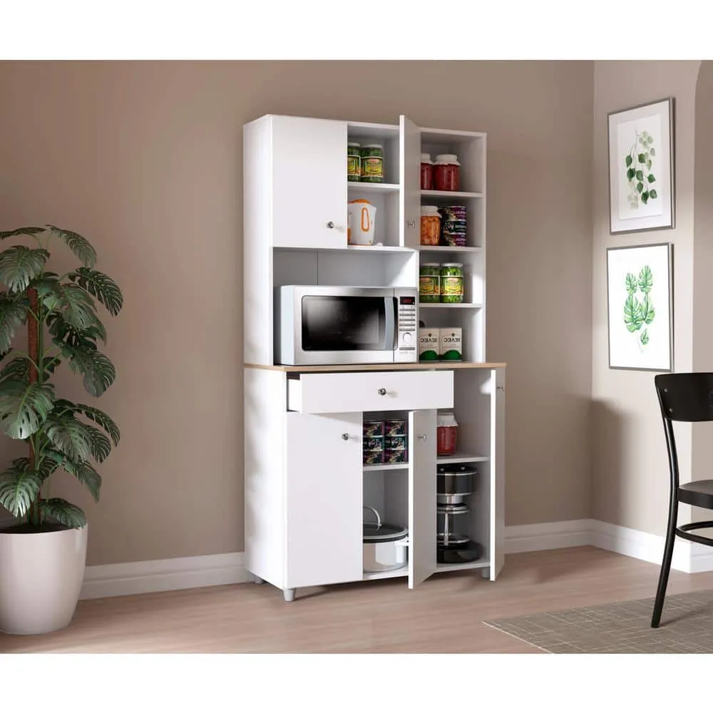 Inval 35.1 in. W x 66.1 in. H x 15.5 in. D Microwave Storage Utility Cabinet in White and Maple with 5 Doors and 10 shelves, photo 5 of 9