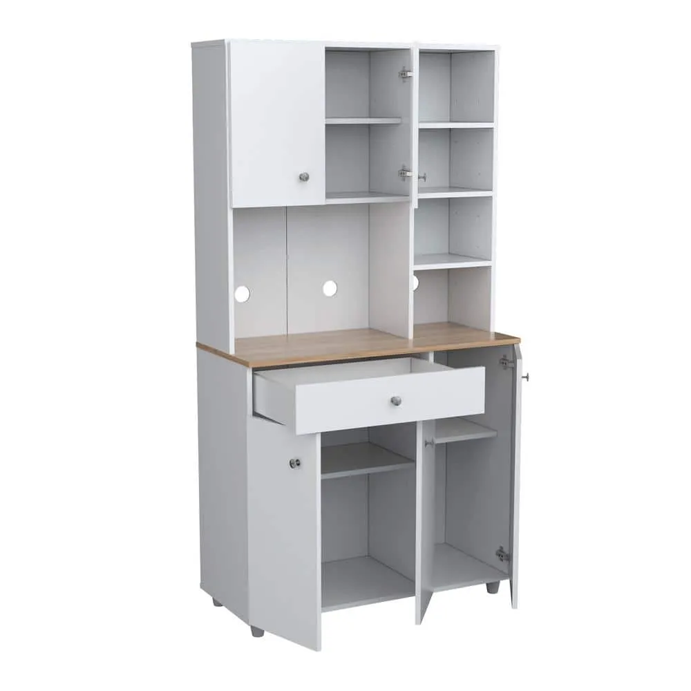 Inval 35.1 in. W x 66.1 in. H x 15.5 in. D Microwave Storage Utility Cabinet in White and Maple with 5 Doors and 10 shelves, photo 6 of 9