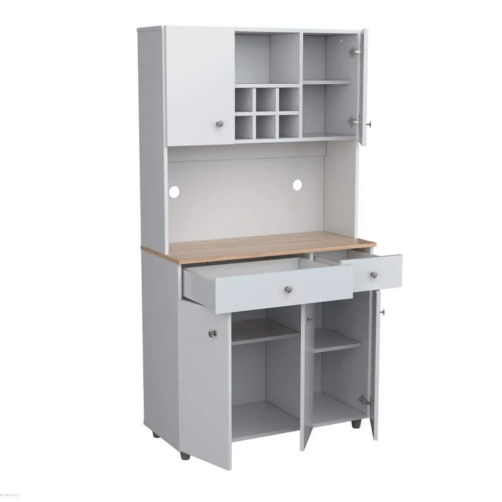 Inval 35.10 in. W x 15.50 in. D x 66.10 in. H Ready to Assemble 5 Door Microwave Storage Utility Cabinet in White and Maple, photo 7 of 8